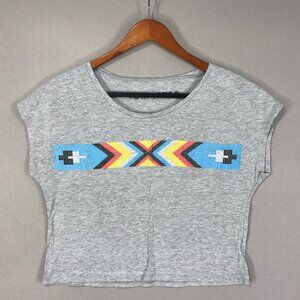 Adaptation T Shirt Women's XS Gray Logo Pullover Top Cropped Round Cap Native